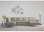 Wohnlandschaft SIT & MORE "Fashion U-Form", grau (hellgrau), B:338cm H:84cm T:207cm, Sofas, Wohnlandschaft, wahlweise mit Kopfteilverstellung, Vorziehsitz, motorisch, Nickelfüße