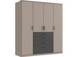 Kleiderschrank WIMEX "Cottbus, in weiß oder grau modern kombiniert mit graphitfb.Schubladen", grau (saharagrau, grafit), B:180cm H:199cm T:58cm, Holzwerkstoff, Schränke, Kleiderschrank, mit 4 Schubladen, wahlweise mit oder ohne Spiegel