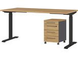 Büromöbel-Set GERMANIA "Agenda", schwarz (grandson, eiche, nachbildung, schwarz), B:160cm T:80cm, Holzwerkstoff, Kunststoff, Metall, Arbeitsmöbel-Sets, Büromöbel-Set, Set bestehend aus höhenverstellbarem Schreibtisch und Rollcontainer