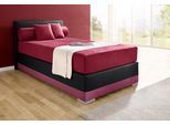 Boxspringbett MAINTAL "Lago", rot (bordeauxrot, schwarz), B:127cm L:210cm, Bezug Kopteil und seitliche Unterbox wahlweise Microvelours aus 100% Polyester oder Kunstleder;DIe Obermatratze ist bei beiden Bezugsqualitäten mit Microfaser (100% Polyester) bezogen, Unterseite 100% Baumwolle;Das Kopfteil ist bei Microvelours an den Ecken abgerundet, bei Kunstleder gerade;Bezug der Oberseite aus strapazie
