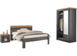 Schlafzimmer-Set OTTO HOME "Westminster", grau, B/H: 140cm x 200cm, Schlafzimmermöbel-Sets, Schlafzimmer-Set, beinhaltet 1 Bett, Kleiderschrank 2-türig und 1 Nachtkommode