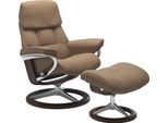 Relaxsessel STRESSLESS "Ruby", braun (latte batick), B:78cm H:100cm T:76cm, Leder PALOMA: durchgefärbtes Semianilin-Möbelleder;Leder BATICK: durchgefärbtes und genarbtes Möbelleder, Sessel, Relaxsessel, mit Signature Base, Größe M, Gestell Eiche, Wenge, Braun & Schwarz