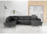 Wohnlandschaft 3C CANDY "Lecce, wahlweise PUR-Schaumstoff oder Tonnentaschenfederkern U-Form", schwarz, B:339cm H:86cm T:220cm, 95% Polyester, 5% Nylon, Sofas, Wohnlandschaft, Bettkasten in Umbauecke und Longchair, sowie Querschläfer im 2-Sitzer