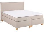 Boxspringbett HOME AFFAIRE "Houssay", beige, B:192cm L:205cm, Struktur fein (100% Polyester), Komplettbetten, Boxspringbett, inkl. Topper, 5 Breiten, 2 Härtegraden auch in Überlänge 220 cm