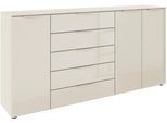 Kombikommode RAUCH "Kommode Türkommode Sideboard Kombikommode FLIPP mit Glasfront", beige (beige, glas beige (champagner)), B:200cm H:100cm T:42cm, Holzwerkstoff, Sideboards, Kombikommode, 3-türig mit 5 Schubladen und Soft-Close-Funktion sowie Glasfront