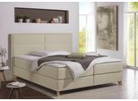 Boxspringbett HOME AFFAIRE "Caria", beige (creme, beige), B:171cm L:209cm, Strukturstoff-Bezug (100% Polyester);Topperbezug 100% Polyester, Komplettbetten, Boxspringbett, in 5 Breiten, 3 Matratzen-Ausführungen, 2 Härtegraden, Topper