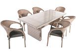 Garten-Essgruppe GARDEN PLEASURE "DIJON/BASTIA", grau (sesamgrau, ingwerbraun, braun, grau), B:300cm H:81cm T:200cm, Aluminium, Glas, Polyrattan, Sitzmöbel-Sets, Garten-Essgruppe, mit platzsparenden Stapelstühlen