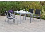 Garten-Essgruppe MERXX "»Milano«", schwarz (schwarz, schwarz, silber), Aluminium, Polyester, Sitzmöbel-Sets, Garten-Essgruppe, Tisch ausziehbar: LxB: 120-180 x 90 cm