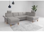 Wohnlandschaft HOME AFFAIRE "Rochelle, U-Form", grau (hellgrau), B:314cm H:90cm T:195cm, 95% Polyester 5% Polyamid, Sofas, Wohnlandschaft, optional mit Armteilverstellung, mit Bettfunktion & Bettkasten