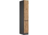 Apothekerschrank KOCHSTATION "KS-Lagos", grau (listrado eiche, grafitgrau), B:30cm H:200cm T:60cm, Holzwerkstoff, Schränke, Apothekerschrank, Breite/Höhe 30/200 cm, mit 5 großen Ablagekörben