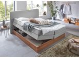 Boxspringbett HOME AFFAIRE "Blomen", grau (hellgrau), B:182cm L:224cm, Komplettbetten, Boxspringbett, mit Walnuss-Dekor, mit Bettkasten, verschiedene Härtegrade, mit Topper