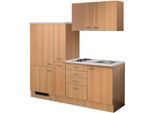 Küchenzeile FLEX-WELL "Nano", braun (küche: braun, front: buche nachbildung, korpus: buche nachbildung, arbeitsplatte: rumba), B:190cm H:200cm T:60cm, Komplettküchen-Sets, Küchenzeile, Gesamtbreite 190 cm, mit Apothekerschrank, mit Einbau-Kühlschrank etc.