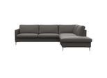 Ecksofa FLEXLUX "Fiore, L-Form, bequem und komfortabel durch hochwertigem Sitzaufbau", grau (warm mineral), B:266cm H:85cm T:225cm, 100% Echteder, Sofas, Ecksofa, schmale Armlehnen, Kaltschaum, Füße Alu