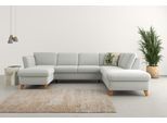 Wohnlandschaft HOME AFFAIRE "Trelleborg U-Form", grau (hellgrau), B:307cm H:86cm T:213cm, 100% Polyester, Sofas, Wohnlandschaft, Federkern-Polsterung, wahlweise mit Bettfunktion und Stauraum