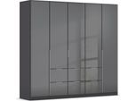 Drehtürenschrank OTTO HOME "Kleiderschrank Kleiderschränke Schrank Garderobe AGORDO mit Glasfront", grau (graumetallic, glas basalt), B:226cm H:210cm T:54cm, Holzwerkstoff, Schränke, Drehtürenschrank, mit Außenschubkästen, in 7 Breiten und 2 Höhen MADE IN GERMANY