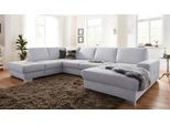 Wohnlandschaft SIT & MORE "Santorini U-Form", silber, B:340cm H:82cm T:224cm, Luxus-Microfaser ALTARA NUBUCK (100% Polyester) / Struktur (100% Polyester);Flachgewebe (100% Polyester) / Struktur (100% Polyester), Sofas, Wohnlandschaft, mit Federkern und Sitztiefenverstellung, wahlweise mit Bettfunktion