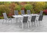 Garten-Essgruppe MERXX "Amalfi di lusso", grau (grafit), B:56,5cm H:104cm T:77cm, Aluminium, Polyester, Sitzmöbel-Sets, Garten-Essgruppe, 8 Stapelsessel, Hochlehner mit ausziehbarem Tisch