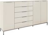 Kombikommode RAUCH "Kommode Türkommode Sideboard Kombikommode FLIPP mit Glasfront", beige (beige, glas beige (champagner)), B:200cm H:110cm T:42cm, Holzwerkstoff, Sideboards, Kombikommode, 3-türig, 5 Schubladen, Soft-Close-Funktion, Oberboden und Front Glas