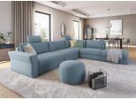 Ecksofa SIT & MORE "Cadabra L-Form", blau (hellblau), B:356cm H:80cm T:292cm, Samtoptik (100% Polyester);Soft clean (98% Polyester, 2% Polyamid);Struktur fein (100% Polyester), Sofas, Ecksofa, Breite 356 cm, mit Sitztiefenverstellung