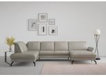 Wohnlandschaft SIT & MORE "Fashion U-Form", grau (hellgrau), B:338cm H:84cm T:207cm, Sofas, Wohnlandschaft, wahlweise mit Kopfteilverstellung, Vorziehsitz, motorisch, Metallfüße