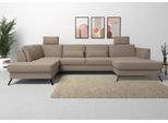 Wohnlandschaft SIT & MORE "Olsen U-Form", grau (taupe), B:335cm H:88cm T:201cm, 98% Polyester 2%Polyamid, Sofas, Wohnlandschaft, inklusive Sitztiefenverstellung, wahlweise mit Bettfunktion, 15cm hoch