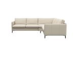 Ecksofa FLEXLUX "Fiore, L-Form, bequem und komfortabel durch hochwertigem Sitzaufbau", weiß (warm weiß), B:249cm H:85cm T:92cm, 100% Echteder, Sofas, Ecksofa, schmale Armlehnen, Kaltschaum, Füße Alu+schwarz