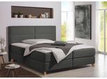Boxspringbett HOME AFFAIRE "Caria", grau (anthrazit), B:151cm L:209cm, Strukturstoff-Bezug (100% Polyester);Topperbezug 100% Polyester, Komplettbetten, Boxspringbett, in 5 Breiten, 3 Matratzen-Ausführungen, 2 Härtegraden, Topper
