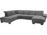 Wohnlandschaft HOME AFFAIRE "Cornwall U-Form", grau, B:360cm H:84cm T:253cm, Struktur fein (100% Polyester);Luxus-Microfaser weich (90% Polyester, 10% Polyamid), Sofas, Wohnlandschaft, inkl. Sitztiefenverstellung, wahlweise mit Bettfunktion