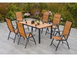 Garten-Essgruppe MERXX "Santorin", grau (graphit, natur), Aluminium, Massivholz, Sitzmöbel-Sets, Garten-Essgruppe