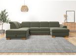 Wohnlandschaft HOME AFFAIRE "Dundee U-Form", grün, B:338cm H:86cm T:219cm, Flachgewebe (100% Polyester), Sofas, Wohnlandschaft, wahlweise mit Kopfteilverstellung und zusätzlich mit Bettfunktion
