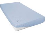 Spannbettlaken PRIMERA "Mako-Feinjersey Spannbetttuch", blau (blau sky), L:200cm, Mako-Jersey, Obermaterial: 100% Baumwolle, Bettlaken, Spannbettlaken, Geeignet für Standardmatratzen bis 22 cm, 100% Baumwolle
