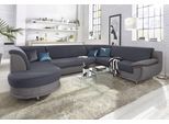 Wohnlandschaft TRENDMANUFAKTUR "Rondo 3, zeitlos und modern, im Materialmix, U-Form", grau (grau, dunkelgrau), B:320cm H:85cm T:94cm, Kunstleder SOFTLUX / Struktur (77% Polyester; 23% Polyacryl);Luxus-Microfaser ALCAZAR (100% Polyester) / Feinstruktur (100% Polyester), Sofas, Wohnlandschaft, wahlweise für mehr Komfort mit Federkern, wahlweise mit Bettfunktion