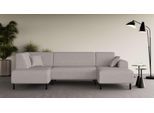 Wohnlandschaft HOME AFFAIRE "ARROS U-Form mit Wellenunterfederung, Maße B/T/H: 300/163/81 cm", grau (hellgrau), B:300cm H:81cm T:163cm, 100% Polyester, Sofas, Wohnlandschaft, incl. Zierkissen, mit Recamiere links/rechts bestellbar, auch in Cord