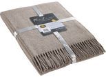 Wolldecke GÖZZE "Fransendecke Malin Uni", grau (taupe), B:150cm L:200cm, Mischgewebe, Wohndecken, Wolldecke, mit Fransen