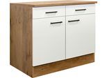 Unterschrank FLEX-WELL "Vintea", beige (magnolia matt, lancelot oak), B:100cm H:85cm T:60cm, Holzwerkstoff, Schränke, Unterschrank, (B x H x T) 100 x 85 x 60 cm, für viel Stauraum