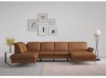 Wohnlandschaft SIT & MORE "Fashion U-Form", braun (cognac), B:338cm H:84cm T:207cm, Sofas, Wohnlandschaft, wahlweise mit Kopfteilverstellung, Vorziehsitz, motorisch, Nickelfüße