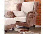 Sessel HOME AFFAIRE "King George gemütlicher Ohrensessel mit Ziernägeln, mit Federkern", braun (braun, sand), B:119cm H:110cm, Korpus aus Luxus-Microfaser in Vintage-Optik (100% Polyester), Sitzfläche aus Chenillebezug (70% Polyacryl 30% Polyester), Kissen in Druckstoff (100% Polyester), Sessel, Sessel