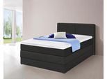 Boxspringbett HAPO, schwarz (schwarz, kunstleder), Liegefläche B/L: 140cm x 200cm, kein Härtegrad, 7-Zonen-Tonnentaschen-Federkernmatratze, Kopfteil, seitliche Unterbox und Obermatratze sind mit pflegeleichtem Feinstrukturstoff in Leinenoptik (100% Polyester) oder Kunstleder bezogen;Die Oberseite der Unterfederung und die Ober- und Unterseite der Obermatratze sind jeweils mit einem rutschhemmenden