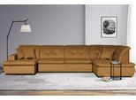 Wohnlandschaft HOME AFFAIRE "BRISBANE NEU U-Form", gold, B:380cm H:83cm T:202cm, 100% Polyester, Sofas, Wohnlandschaft, mit feiner Steppung, Matten-Optik, incl. Zierkissen