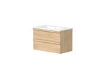 Waschtisch WELLTIME "Pure Badmöbel Set Waschbecken mit Unterschrank", beige (light oak, eiche), B:81cm H:51,8cm T:46,5cm, Waschtische, Waschtisch, in verschiedenen Breiten, 2 Schubladen, mit Soft-Close-Funktion, FSC
