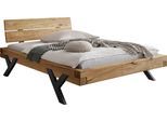 Massivholzbett HOME AFFAIRE "Ultima Balkenbett Doppelbett, Füße aus Metall in Y-Form", braun (eiche), B:218cm H:88cm L:228cm, Betten, Massivholzbett, FSC-zertifizierte Wildeiche oder Fichte, viele Breiten zur Auswahl