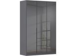 Drehtürenschrank OTTO HOME "Kleiderschrank Kleiderschränke Schrank Garderobe AGORDO mit Glasfront", grau (graumetallic, glas basalt), B:136cm H:210cm T:54cm, Holzwerkstoff, Schränke, Drehtürenschrank, mit Außenschubkästen, in 7 Breiten und 2 Höhen MADE IN GERMANY