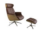 Relaxsessel FLEXLUX "Volden Fernsehsessel, verstellbarer Rücken- & Kopfstütze, drehbar", braun (old chestnut braun), B:83cm H:112cm T:125cm, 100% Echteder, Sessel, Relaxsessel, Rücken- und Kopfteilverstellung, Drehbar, Fuß Alu, Armlehne Eiche