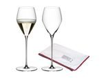 Champagnerglas "Champagner Gläser + Poliertuch Veloce 327 ml 2er Set transparent", bunt (transparent), Glas, RIEDEL THE WINE GLASS COMPANY, Trinkgefäße, Champagnerglas