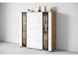 Highboard HOME AFFAIRE "Caro, modernes Design mit Glaseinsätzen, Breite 120 cm", weiß (eichefarben votan, weiß hochglanz), B:120cm H:122cm T:39,5cm, Sideboards, Highboard, grifflose Fronten mit Push-to-Open, höhenverstellbare Einlegeböden