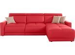 Ecksofa DOMO COLLECTION "Ava mit moderner Sitzheftung & toller Doppelnaht, komfortabel, L-Form", rot, B:262cm H:84cm T:167cm, Kunstleder SOFTLUX;Struktur fein (100% Polyester);Zierkissen: Microfaser PRIMABELLE (100% Polyester);Struktur (100% Polyester);Microfaser PRIMABELLE (100% Polyester), Sofas, Ecksofa, mit Recamiere, inkl. Federkern, wahlweise mit Kopfteilverstellungen