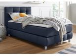 Boxspringbett HOME AFFAIRE "Salo", blau, B:104cm L:211cm, Struktur (100% Polyester);Bezug der Spiegelfläche Matratzendrell aus 100% Polyester;Samtoptik (100% Polyester), Komplettbetten, Boxspringbett, incl. Topper, 6 Breiten, 2 Härtegrade, TFK auch in Härtegrad 4