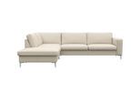 Ecksofa FLEXLUX "Fiore, super Sitzkomfort durch Kaltschaum im Sitz, L-Form", weiß (warm weiß), B:273cm H:85cm T:225cm, 100% Echteder, Sofas, Ecksofa, breite Armlehnen, Füße Alu
