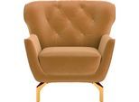 Sessel SIT & MORE "Orient 3", gold, B:90cm H:89cm T:88cm, 100% Polyester, Sessel, Sessel, inkl. 1 Zierkissen mit Strass-Stein, goldfarbene Metallfüße