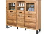Highboard HOME AFFAIRE, braun, B:158,5cm H:140cm T:40cm, FSC-zertifiziertes teilmassives Holz, Sideboards, Highboard, Industriestil, Teilmassiv Eiche, schwarze Elemente, Modern